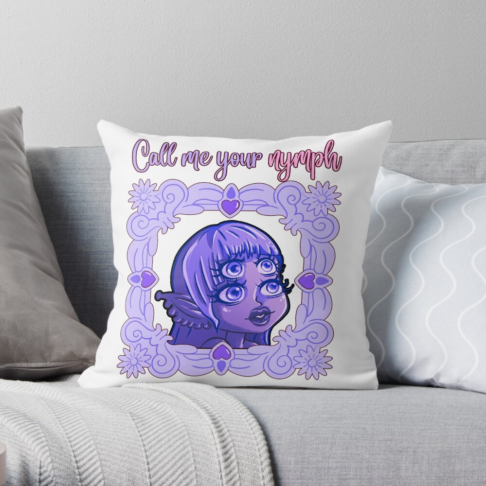 Call Me Your Nymph Kawaii Purple Alien Egil Tee Throw Pillow